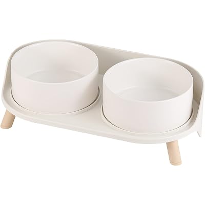 Elevated Ceramic Dog Bowl Set - Double Dog Feeding Bowls with Stand Splash Proof - Raised Dishes for Food and Water - Ideal for Small to Medium Dogs - 2 x 720 ml - 11.3 oz - White