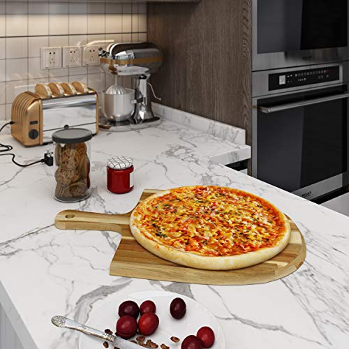 16\" Acacia Wood Pizza Peel, Serving Pan, Cheese and Charcuterie Boards | Pizza Paddle Board with Handle for Baking, Cutting Pizza, Bread, Fruit, Vegetables, Cheese Serving Board