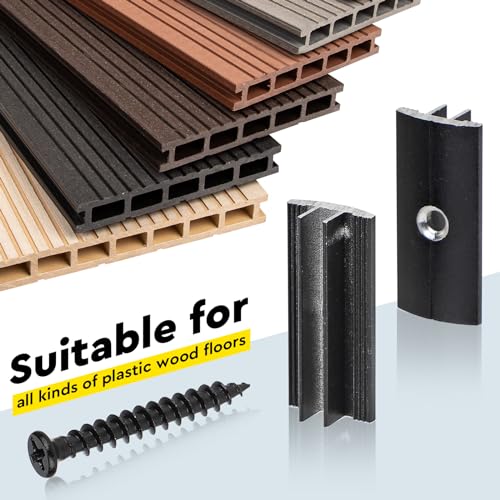 Supaway Pack of 100 Plastic Aluminium Alloy T-Clips for Decking 6 mm Gap Spacing Hidden Spacers with 100 Screws for WPC/BPC Flooring Composite Boards Black - Image 3