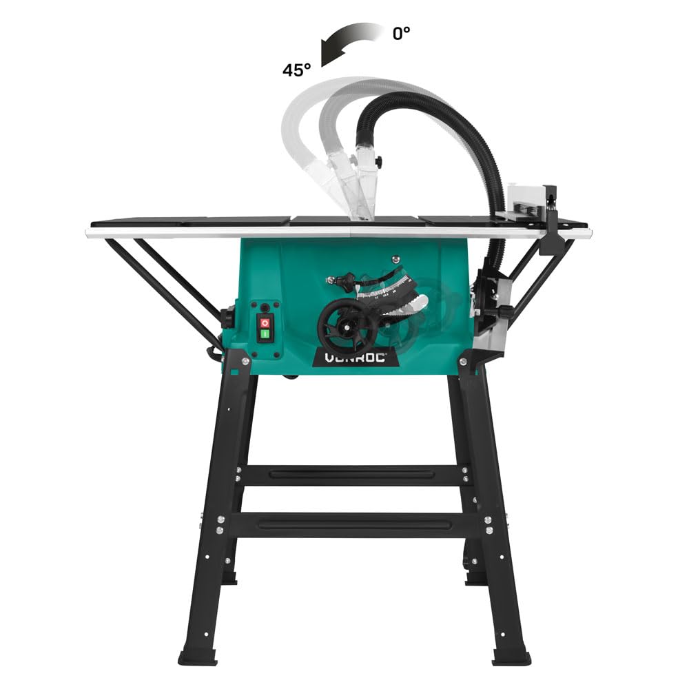 VONROC Sierra de Mesa 2000W con Soporte – | Hoja Ø250 mm 60 Dientes – 5000 RPM – Corte hasta 85 mm – Guía Paralela de Precisión – Soft Start y Extracción de Polvo