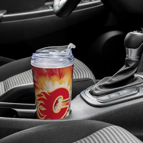 Image of Rico Industries NHL Hockey Team Color Tie Dye 24oz Metallic Acrylic Tumbler with Hinged Lid, Officially Licensed Double Wall Tumbler with Straw
