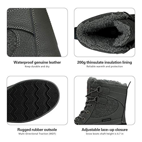 NORTIV 8 Men's Waterproof Winter Snow Boots,Size 10.5,Grey/Black,AVENUE-W