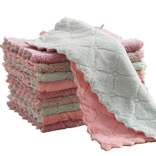Image of Kitchen Cloth Dish Towels, Microfiber Cleaning Cloth Double-Sided Dish Drying Towel Reusable for House Furniture Table Kitchen Dish Window Glasses 9.85X9.85in (20 PIS)