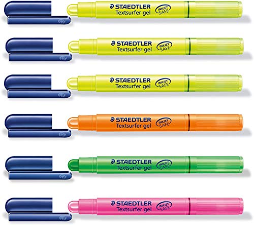 STAEDTLER Textmarker Textsurfer gel (6 Stifte, 4 Farben) pink, grün, orange und 3x gelb