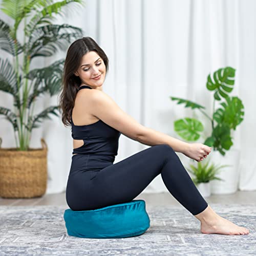 Satori Roots Meditation Cushion - You're Safe Here Meditation Design - Traditional Thick, Large Floor Pillow, Grounding Seating For Yoga (Tranquil Teal) #TOP4