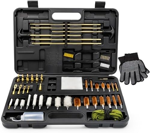 Elite Universal Gun Cleaning Kit for All Guns, Gun Brushes for Pistol Handgun Shotgun Rifle, Durable Brass Rods, 9mm Bore Rope, Oil Bottle, Brushes, Brass Jags, Carrying Case Gun Accessories for Men