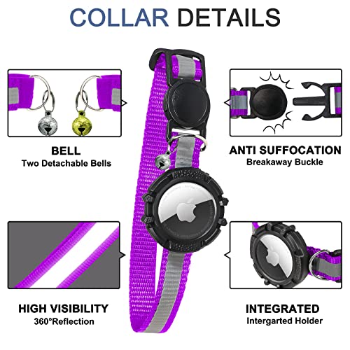 Airtag Cat Collar Breakaway,Integrated Kitten Collar With Apple Air Tag Holder And Bell For Girl Boy Cats, Lightweight Reflective Airtag Cat Collar For Kittens And Puppies(Purple:xs) #TOP1