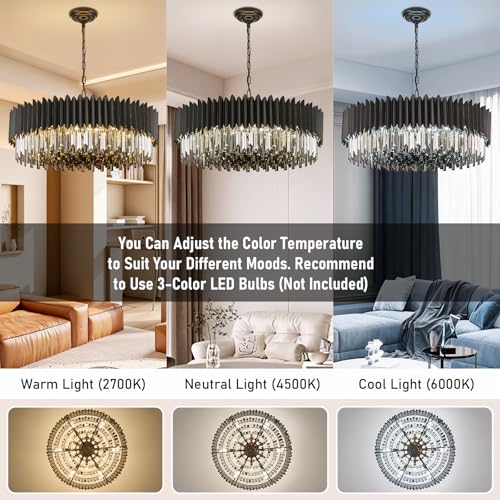 YOLIZUOT Black Crystal Chandeliers 30" Modern Ceiling Lights Fixtures by YOLIZUOT - Used condition - Image 3