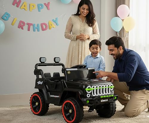 Image of Wishmaster 4x4 Kids Electric Ride On Jeep with Remote Control | Battery Operated Car for Kids 2-6 Years | RGB LED Lights, Bluetooth Music | Birthday Gift | 1-Year Warranty On Motors & Motherboard