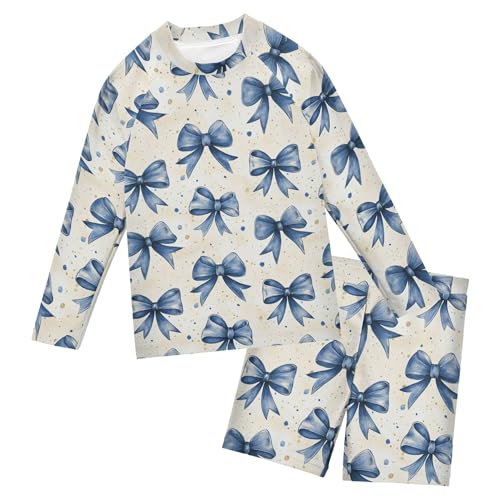 Blue Bow-Knot Toddlers and Baby Boys' Swimsuit Trunk and Rashguard Set B0403548