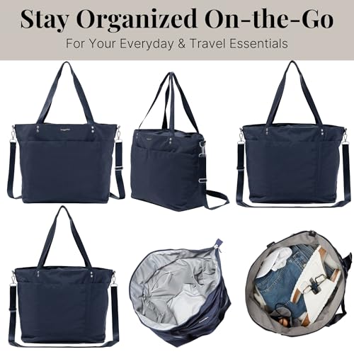 Image of Baggallini Carryall Tote - Lightweight Nylon Zipper Top Weekender Travel Beach Bag w /Luggage Sleeve