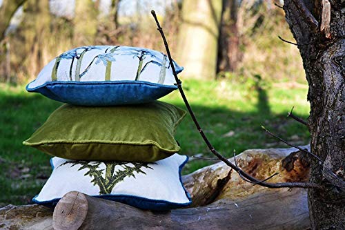 Mcalister Textiles Decorative Tapestry Throw Pillow Cover Scatter Cushion With Blue Green Thistle Tapestry Design & Green Velvet Backing For Lounge, Bedroom & Garden #TOP5
