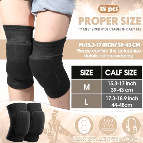 Image of Simgoing 18 Pairs Volleyball Knee Pads Bulk for Dancers, Cheerleaders, Breathable Knee Pads for Men Women Kids Knees Protective, Knees Brace Volleyball Dance Tennis Workout Climbing (M,Black)