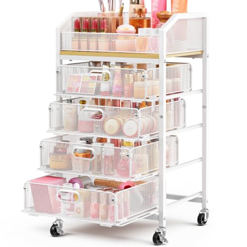SUNALLY Metal 5 Tier Open Top Mesh Rolling Makeup Cart - image 1