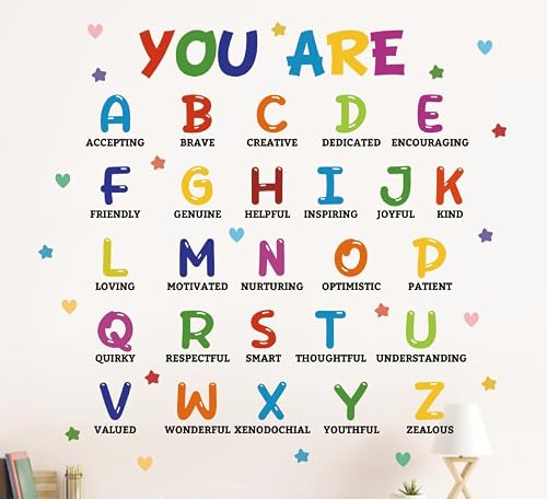 IARTTOP Colorful Educational Wall Decals Nursery Decorations Removable Alphabet ABC Wall Stickers Inspirational Positive Word Wall Decor for Classroom Bedroom Kids