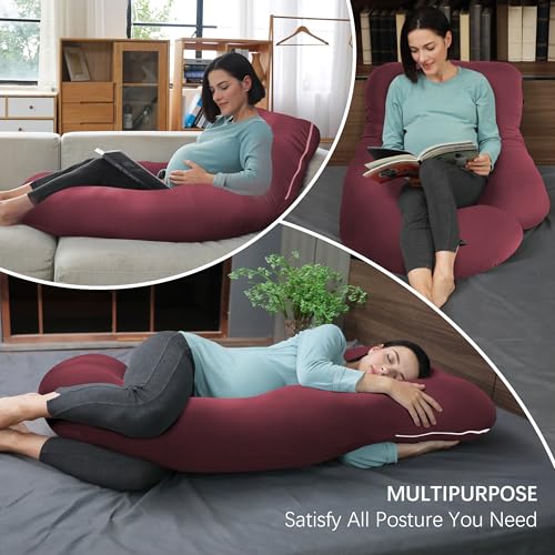 Image of MOON PARK Pregnancy Pillows for Sleeping - U Shaped Full Body Maternity Pillow with Removable Cover - Support for Back, Legs, Belly, HIPS - 65 Inch - Burgundy - Cooling Cover