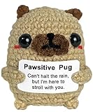 Krinisou Pug Gifts for Pug Lovers, Positive Crochet Animals Dog, Mini Cute Pug Decor, Inspirational Encouragement Thinking of You Gifts for Women Best Friends