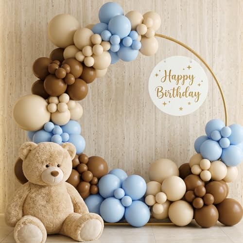 Image of RUBFAC 135pcs Brown Balloons Different Sizes Pack of 18 12 10 5 Inch, Latex Boho Neutral Coffee Tan Balloon Garland Arch Kit for Baby Shower Jungle Safari Fall Birthday Bear Themed Party Decorations