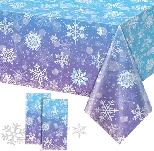 LXONTSG Mantel de Copos de Nieve, Azul Mantel Copos Nieve, Navidad Copos Nieve Mantel, Party Copos Nieve Mantel, Navidad Copos Nieve Manteles Decoración, Fiesta Mantel Copos Nieve（54x108in）