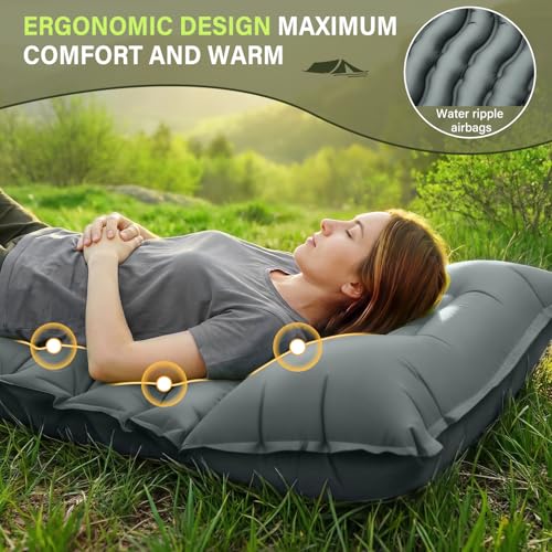Image of FUN PAC Camping Sleeping Pad, Ultralight Camping Mat with Pillow Built-in Foot Pump Inflatable Sleeping Pads Compact for Camping Backpacking Hiking Traveling - Gray