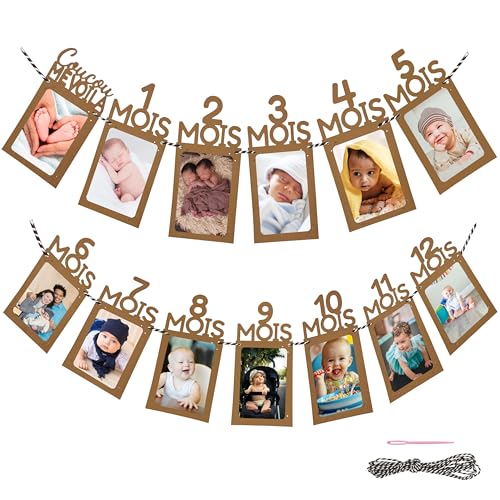 CZ Store® - Guirlande Anniversaire 1 an|1 A 12 Mois|✮✮Garantie A Vie✮✮-Guirlande Photo Carte Mois par Mois Bebe-Deco Fille/Garcon 1 an-Banderole Anniversaire 1...
