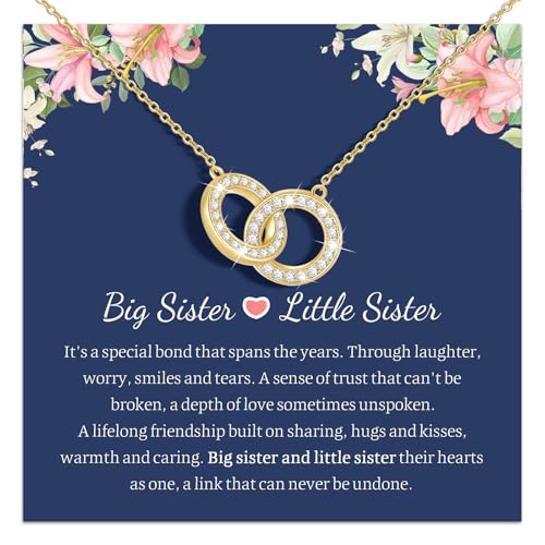 Image of Gifts for Mother Daughter Necklace -14K Gold Plated Interlocking Circles Zirconia Pendant Necklace, Dainty Mom Necklace for Women, Birthday Mother's Day Jewelry Gift for Her