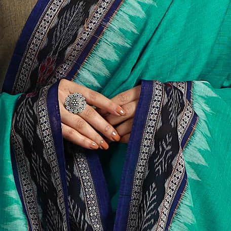 Image of Cotton Dupatta with weaving and Ikat woven border from the Weavers Stole for Girls & Women