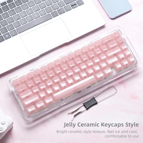 Image of Womier Keycaps Jelly Pink, Ceramic Keycaps Style Shine Through Keyboard Cap | Clear Keyboard Key Side Printed Custom 60 65 75 100 Percent for Cherry MX, Gateron Mechanical Keyboard(MDA Profile)