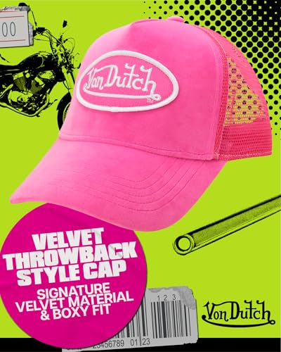 Image of Von Dutch Unisex Trucker Hat - Velvet Curved Bill Mesh Back Retro Classic Adjustable Snapback Baseball Cap for Men and Women