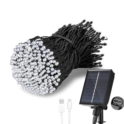 Tacobey Guirlande Lumineuse Exterieure Solaire, 【Charge USB】, 20M 200 LED Guirlande Solaire, 8 Modes, Etanche, Décoration pour Jardin, terrasse, Balcon...
