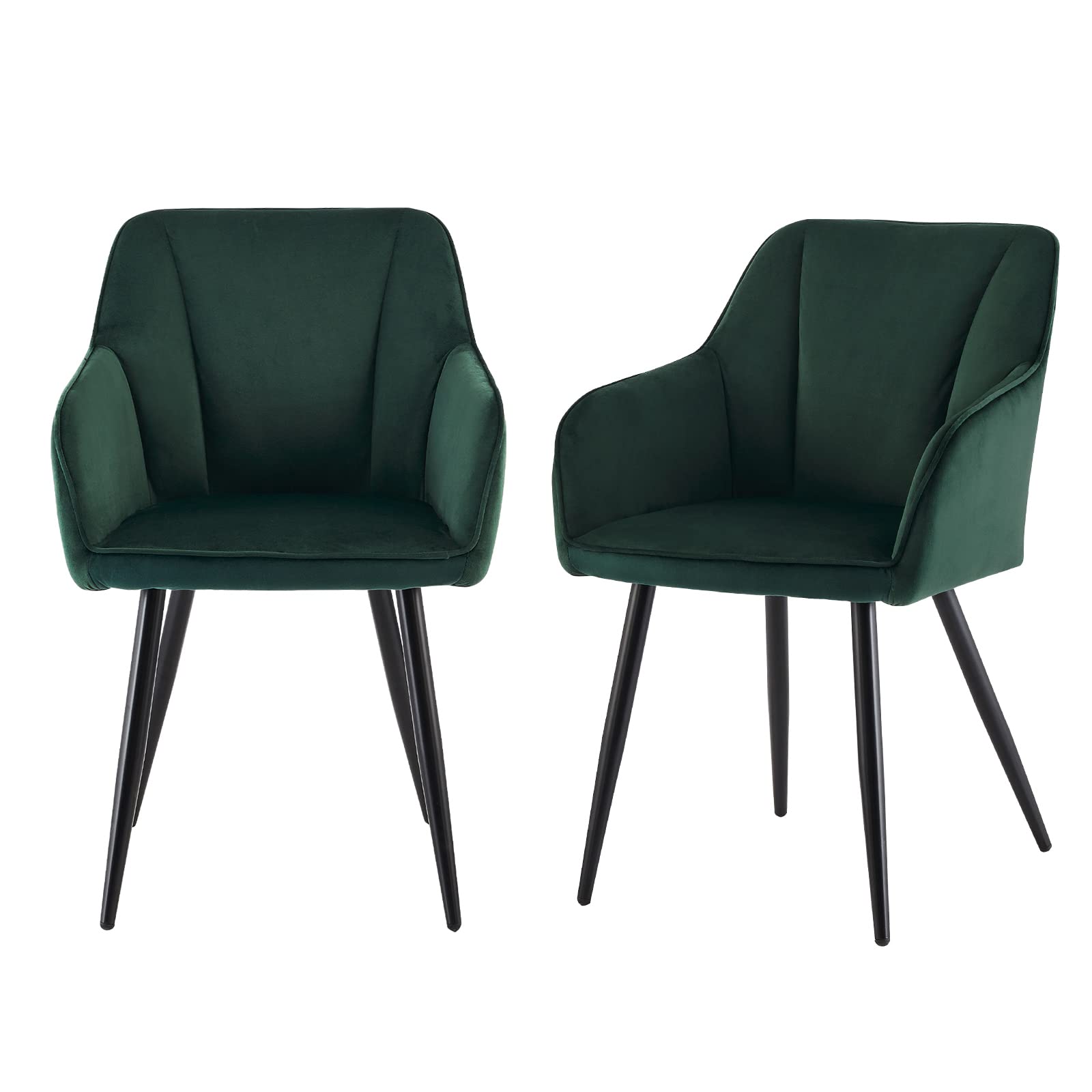 LEMROE Dining Chairs Set of 2 Velvet Upholstered with Backrest Arms Metal Legs Vintage for Kitchen Living Room Restaurant Reception(green-velvet, 2pcs)