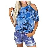 Yowablo T-Shirt Chemisier à Manches Courtes Femmes tie-Teinture épaule imprimée O-Cou Chemisier Occasionnel pour Femmes Chemisiers De Travail pour Femmes Bureau Couleur Pêche