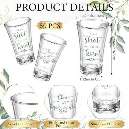 SiliFine 50 Set Wedding Favors for Guests Bulk 1.5oz Acrylic Take a Shot We Tied the Knot Shot Glasses with Thank You Cards Organza Bags for Guest Souvenirs Wedding Bridal Shower Gift (Green,Classic)