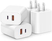 [4 Pack] CXX 20W USB C Charger Block Dual Port Fast Charging Adapter PD 20W USB-C QC 3.0 USB-A for iPhone 16/15/14 Galaxy iPad