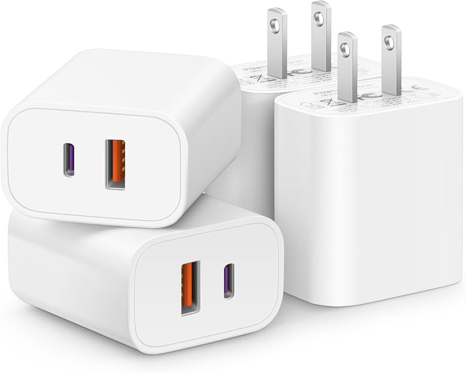 [4 Pack] USB C Charger Block Fast Charging Multiport Adpater [PD 20W USB-C &amp; QC 3.0 USB-A Port] for iPhone 17/16/15/14/13/12/11/X/8, iPad, Galaxy, Google &amp; More