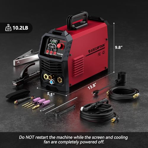 ARCCAPTAIN TIG Welder with Pulse 200Amp, DC 5 in 1 HF/Lift/Pulse/Spot TIG & ARC, 110v/220v Dual Voltage Welders with 2T/4T LED Digital Display MultiProcess TIG Welding Machine TIG200P by ARCCAPTAIN - Image 7