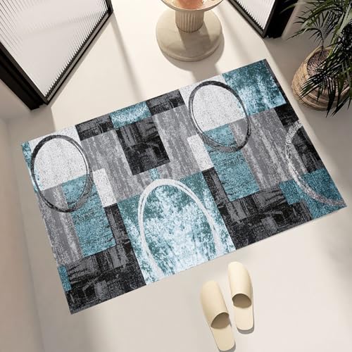 Alfombra de cocina azul y gris para lavandería moderna 6