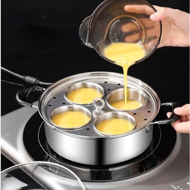 Egg Poacher Pan, Poached Egg Pan Stainless Steel Egg Pan with 4 Cups Egg Cooker Poached Egg Maker for Kitchen (without coating)