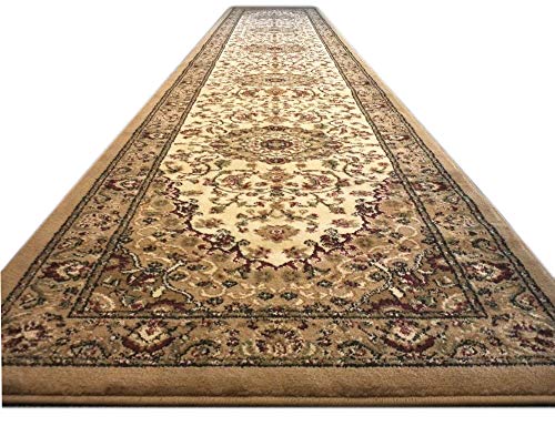 Bellagio Traditional Persian Floral Medallion Design Long Runner Area Rug, Ivory, Beige, Tan, Hallway, Kitchen Mat (32 Inch X 19 Feet 8 Inch) #TOP3