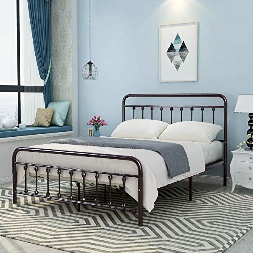 Dumee Queen Bed Frame With Headboard And Footboard Metal Platform Bed Frame Queen Size Under Bed Storage No Box Spring Needed, Antique Brown #TOP2