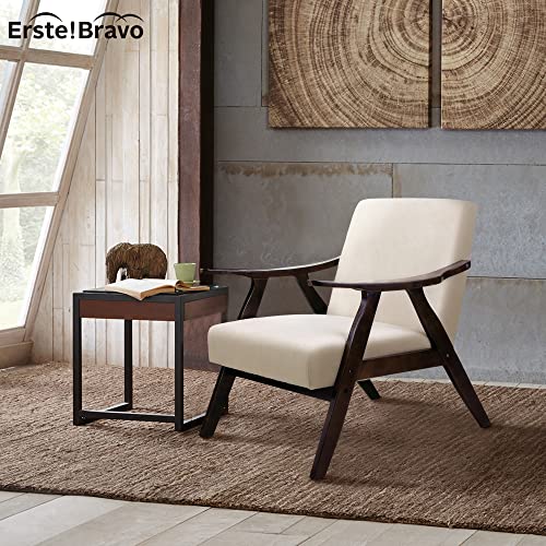 Erste!Bravo Accent Chairs Set Of 2 For Living Room Bedroom, Modern Comfy Arm Chairs, Linen Fabric Lounge Chairs With Solid Wood Arm & Legs, Upholstered, Beige #TOP5
