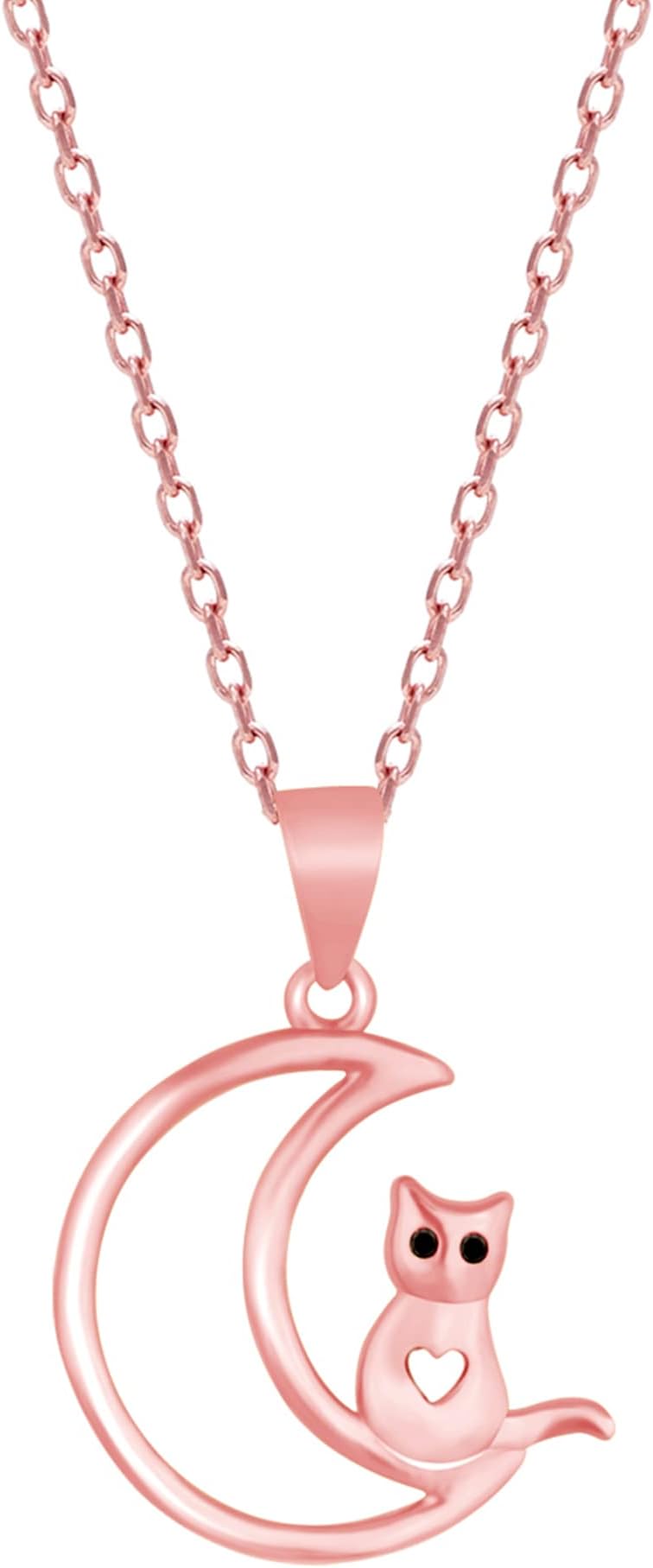 GIVA 925 Silver Rose Gold Cat In Crescent Moon Pendant with Link Chain | Gifts for Girlfriend,Pendant to Gift Women & Girls | With Certificate of Authenticity and 925 Stamp | 6 Month Warranty*