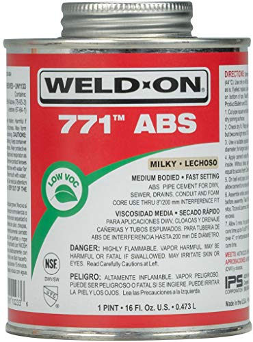 Weld-On 10233 771 ABS Medium-Bodied High Strength Solvent Cement - Fast Setting and Low-VOC, Milky, 1 Pint (16 fl oz)