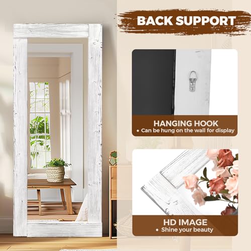 Image of 58x24in Full Length Mirror, Solid Wood Convex Frame, White