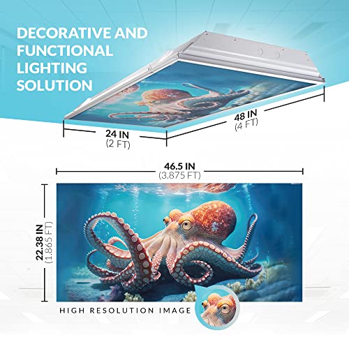 Image of Fluorescent Light Cover for Classroom Ceiling Lights - Premium Backlit Film Insert 2x4 (22.38 inchx46.5 inch) Florescent Fixture (Pack of 1) School, Office, Sensory, Improve Focus, Eliminate Headache, Octopus