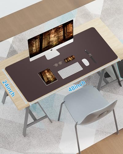 Image of Leather Desk Pad Protector,48 inch x 23 inchLarge Desk mat,Office Desk Mat, Non-Slip PU Leather Desk Blotter,Mouse pad,Waterproof Keyboard mat for Office /Home /Decor (Coffee)