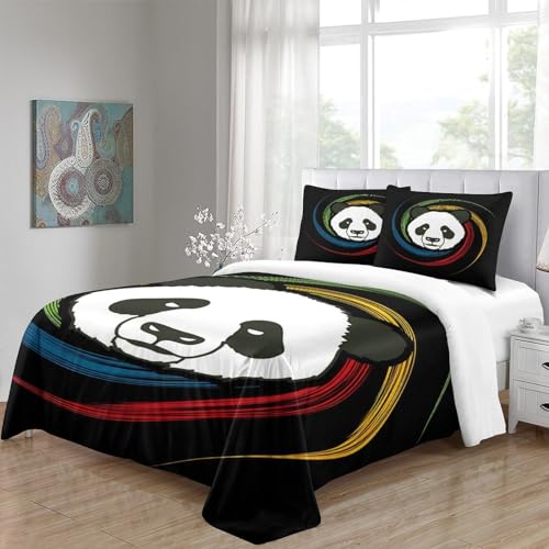 Housse de couette panda 3D 200x200 parure de lit microfibre arc-en-ciel
