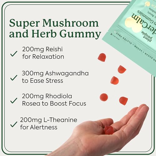 Plant People WonderCalm Mushroom Gummies - Natural Ashwagandha Supplement to Ease Stress & Boost Mood for Adults without Sugar, Gluten or Artificial Colors, Vegan-Friendly, Peach Flavor, 60 Count - Image 4