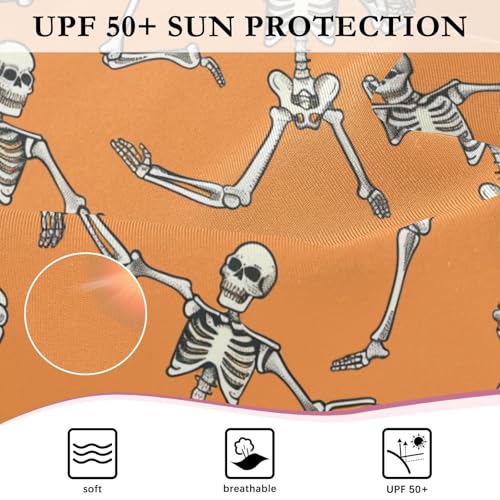 CaTaKu Girls One Piece Swimsuit Skeleton Orange Toddler Bathing Suit Long Sleeve UPF 50+ Rash Guard Swimwear 3-12Y4