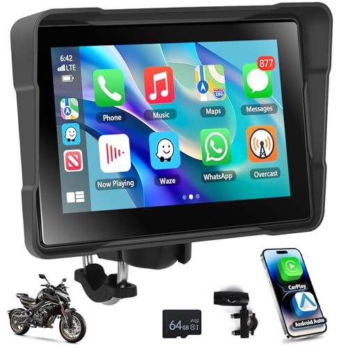 Carplay Moto sans fil et Android Auto sur écran étanche 5 pouces avec carte TF 64 Go